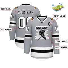 Gray Black White-Black Classic Hockey Jersey 2