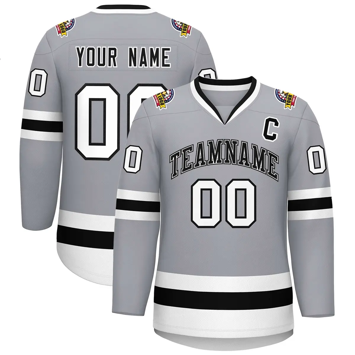 Gray Black White-Black Classic Hockey Jersey