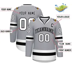 Gray Black White-Black Classic Hockey Jersey 2