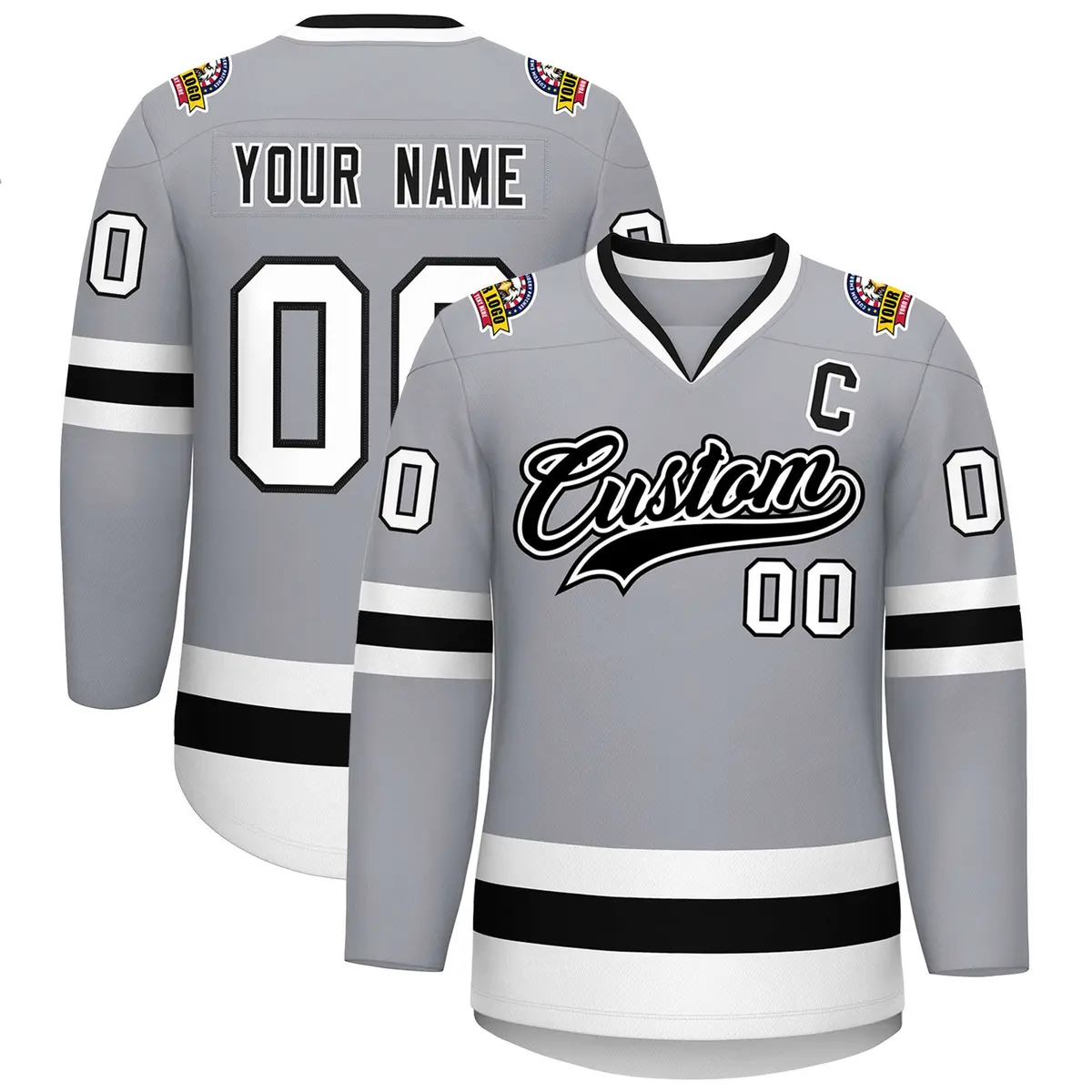 Gray Black White-Black Classic Hockey Jersey