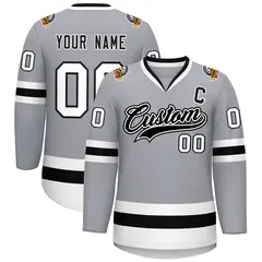 Gray Black White-Black Classic Hockey Jersey