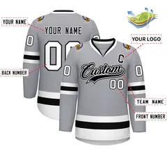 Gray Black White-Black Classic Hockey Jersey 2