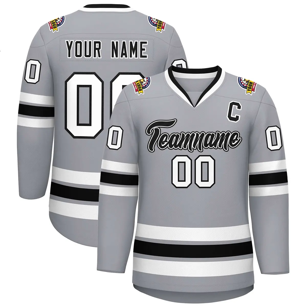 Gray Black White-Black Classic Hockey Jersey