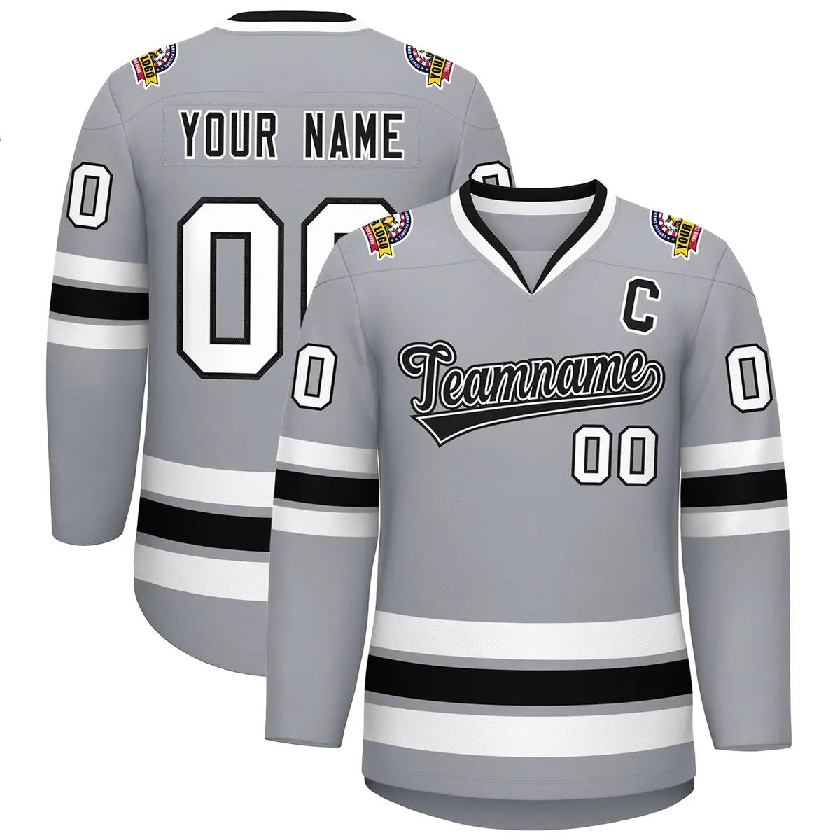 Gray Black White-Black Classic Hockey Jersey