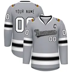Gray Black White-Black Classic Hockey Jersey