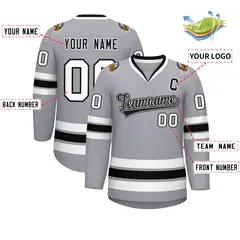 Gray Black White-Black Classic Hockey Jersey 2