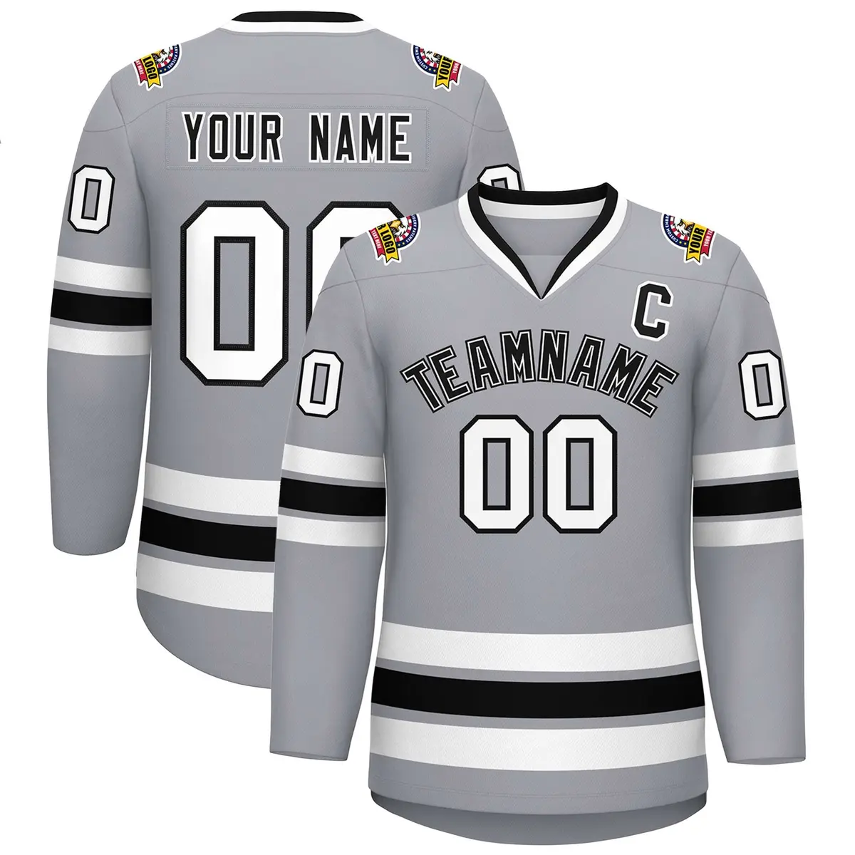 Gray Black White-Black Classic Hockey Jersey