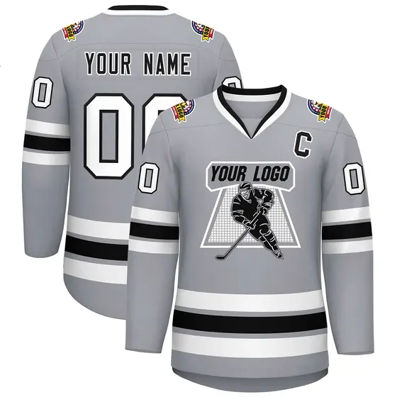 Gray Black White-Black Classic Hockey Jersey