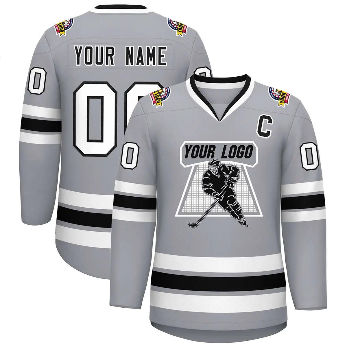 Gray Black White-Black Classic Hockey Jersey