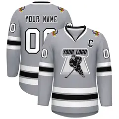 Gray Black White-Black Classic Hockey Jersey