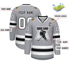 Gray Black White-Black Classic Hockey Jersey 2