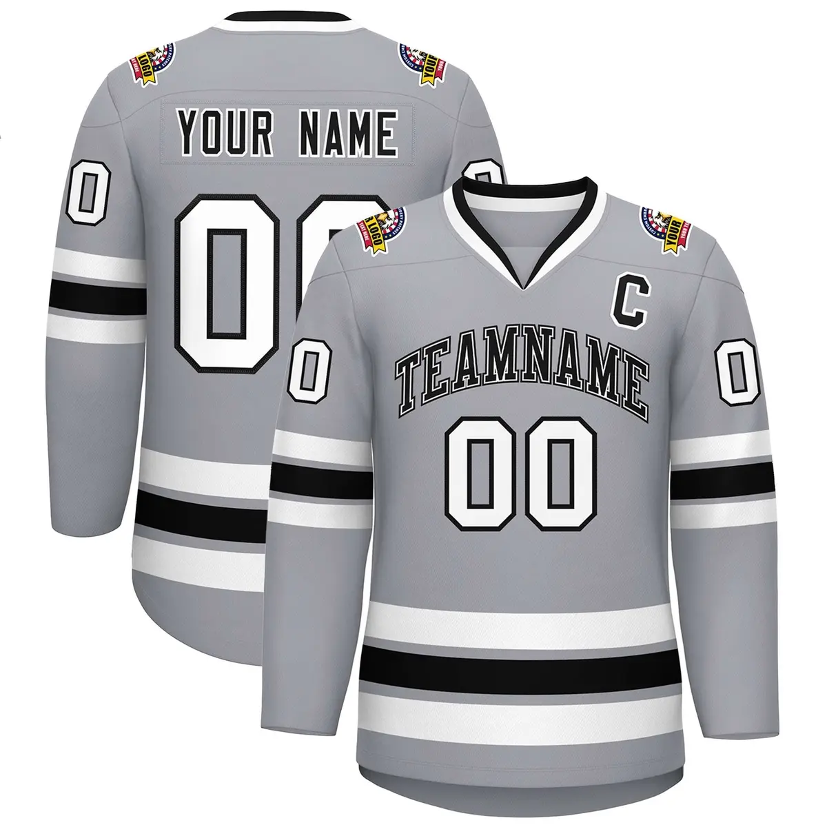 Gray Black White-Black Classic Hockey Jersey