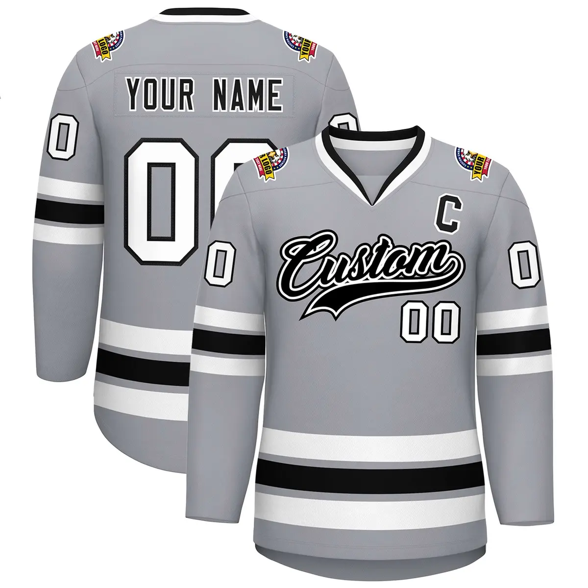 Gray Black White-Black Classic Hockey Jersey