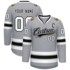 Gray Black White-Black Classic Hockey Jersey