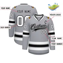 Gray Black White-Black Classic Hockey Jersey 2