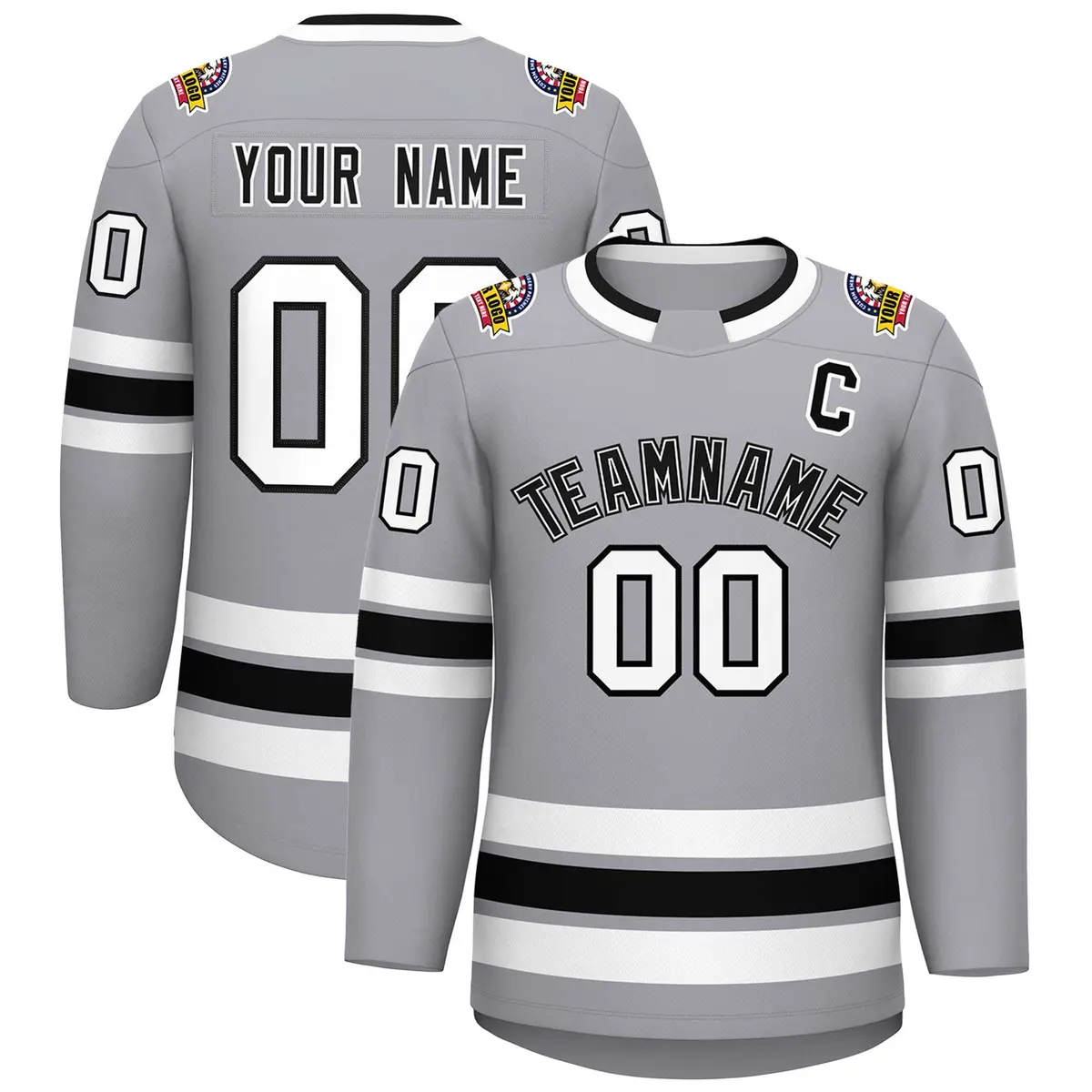 Gray Black White-Black Classic Style Hockey Jersey