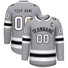 Gray Black White-Black Classic Style Hockey Jersey