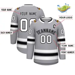 Gray Black White-Black Classic Style Hockey Jersey 2