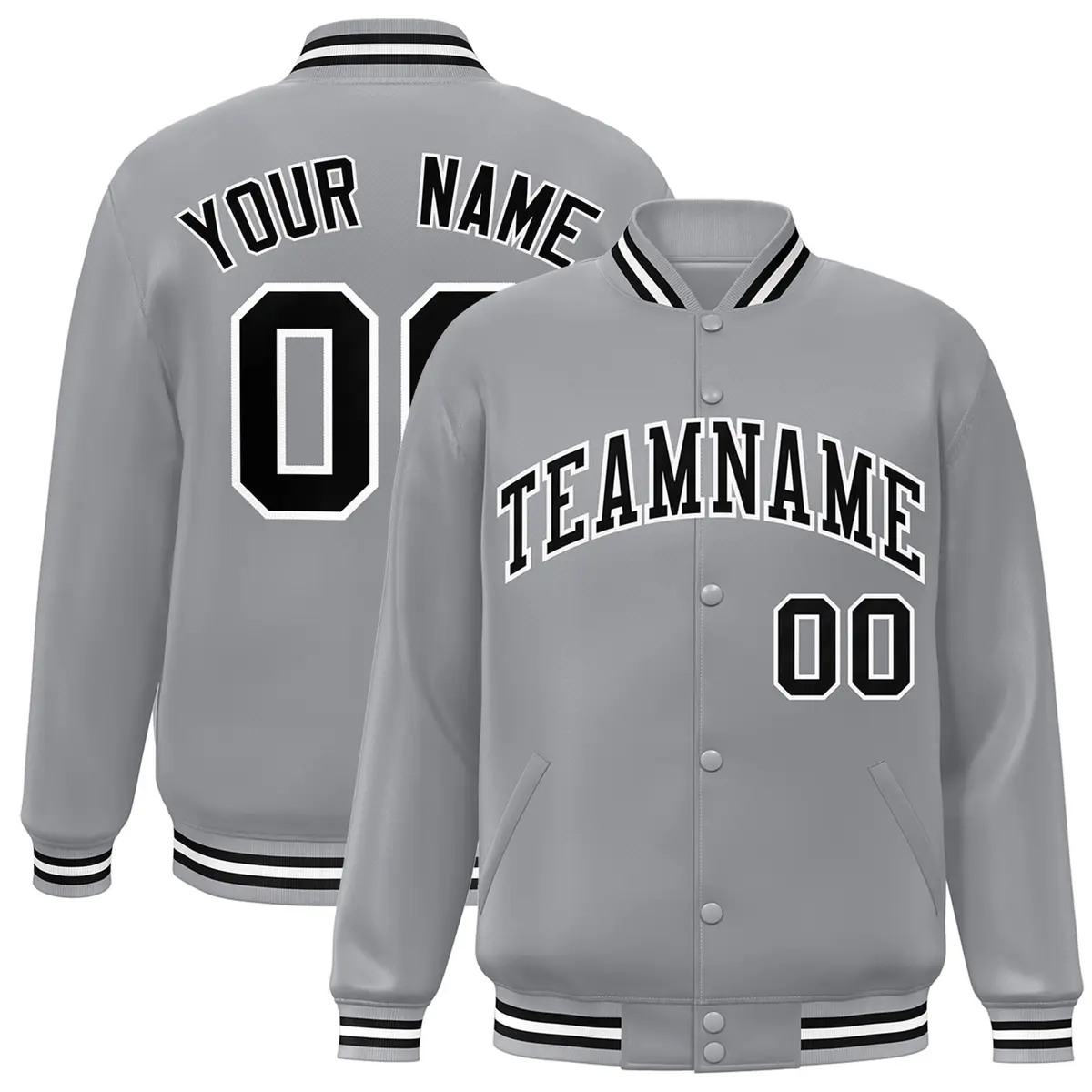Gray Black-White Classic Letterman Varsity Full-Snap Jacket