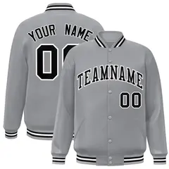 Gray Black-White Classic Letterman Varsity Full-Snap Jacket 1