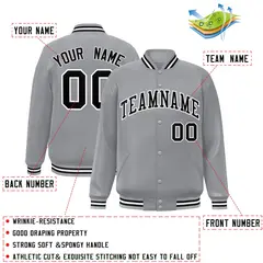 Gray Black-White Classic Letterman Varsity Full-Snap Jacket 2
