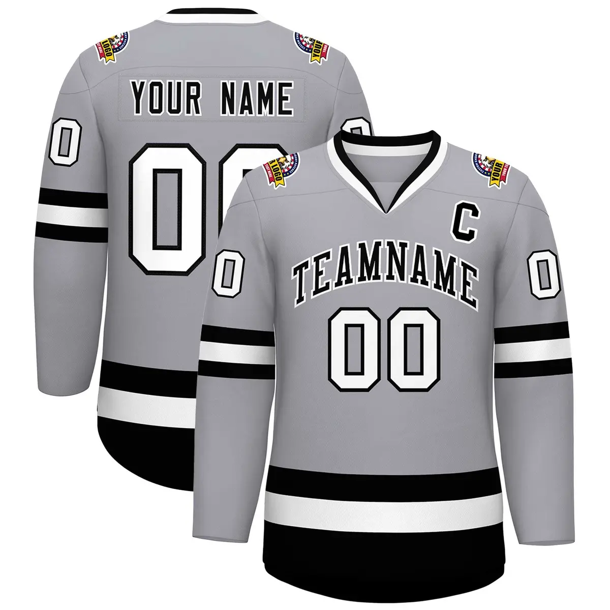 Gray Black-White Classic Style Hockey Jersey