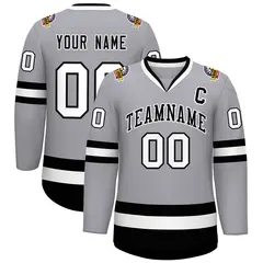 Gray Black-White Classic Style Hockey Jersey