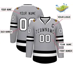 Gray Black-White Classic Style Hockey Jersey 3