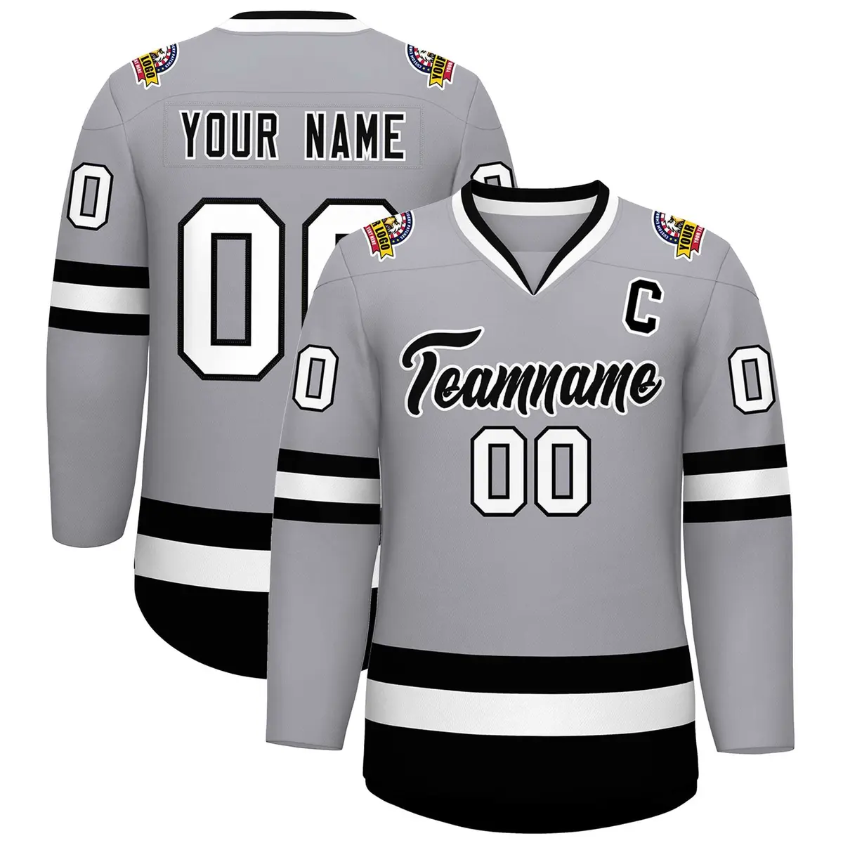 Gray Black-White Classic Style Hockey Jersey