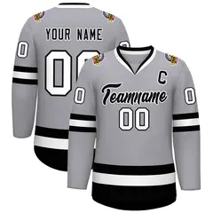 Gray Black-White Classic Style Hockey Jersey