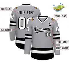 Gray Black-White Classic Style Hockey Jersey 2