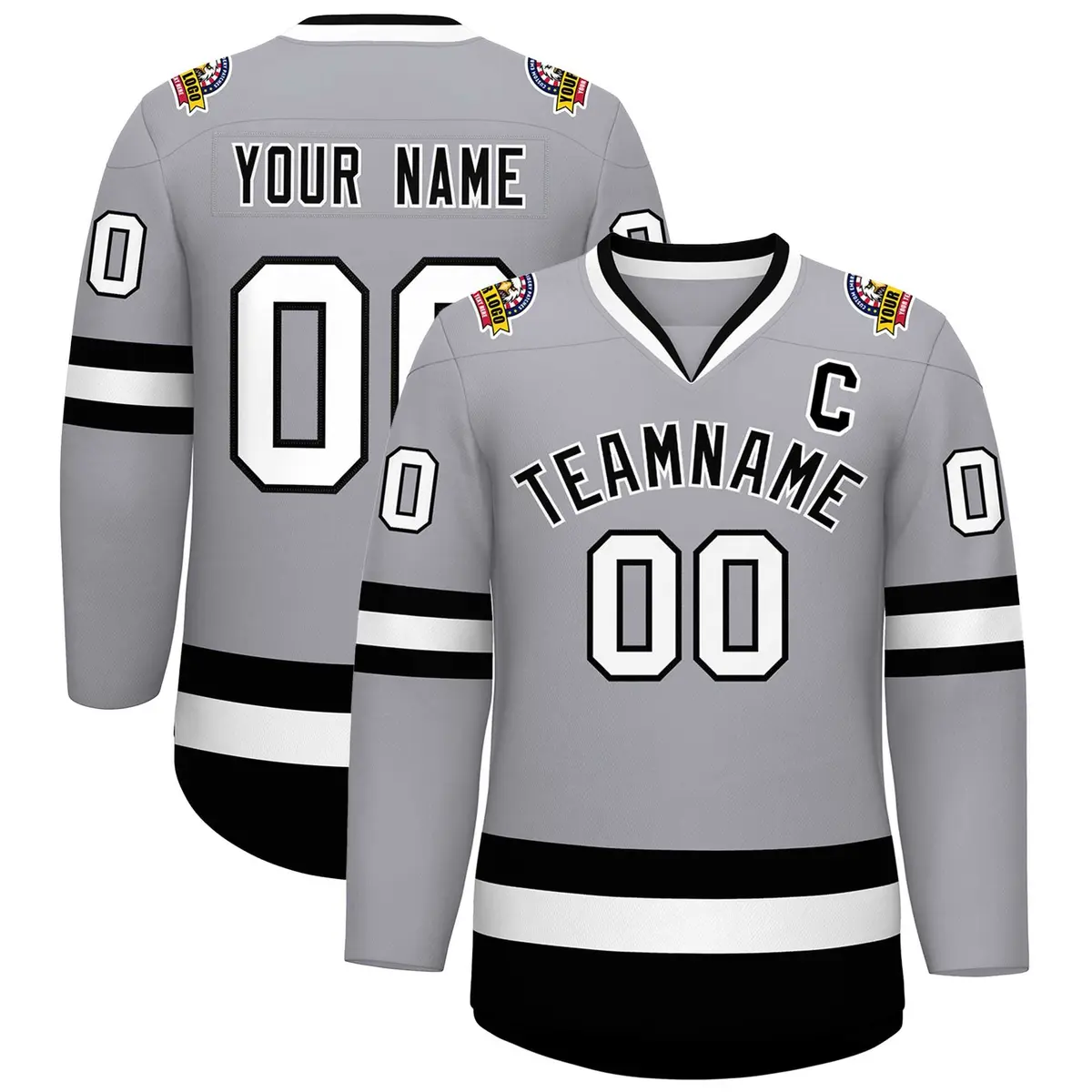 Gray Black-White Classic Style Hockey Jersey