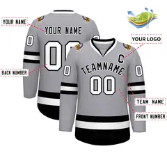 Gray Black-White Classic Style Hockey Jersey 2