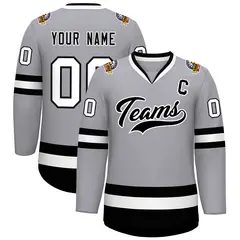 Gray Black-White Classic Style Hockey Jersey 1