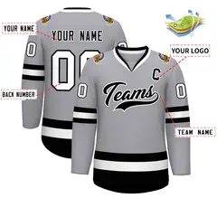 Gray Black-White Classic Style Hockey Jersey 2