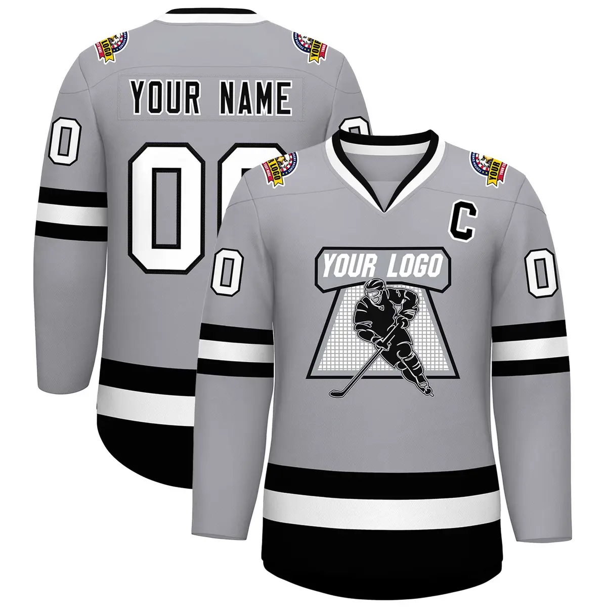 Gray Black-White Classic Style Hockey Jersey