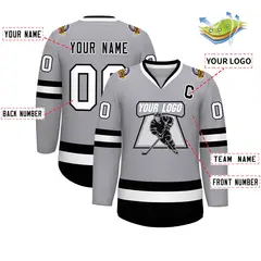 Gray Black-White Classic Style Hockey Jersey 2