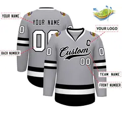 Gray Black-White Classic Style Hockey Jersey 2