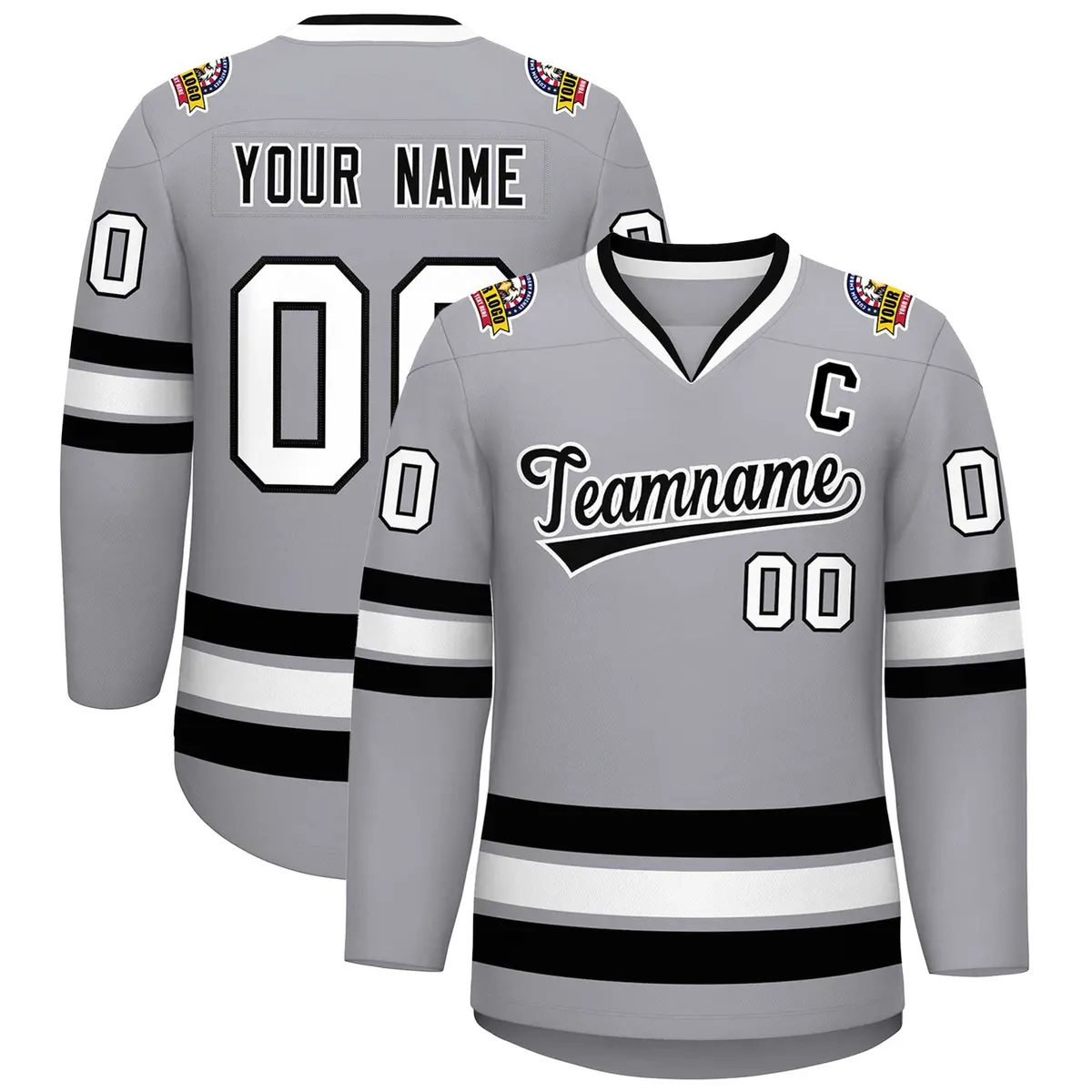 Gray Black-White Classic Style Hockey Jersey