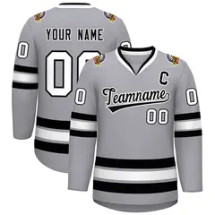 Gray Black-White Classic Style Hockey Jersey 1