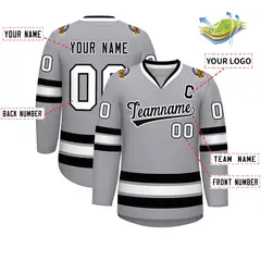 Gray Black-White Classic Style Hockey Jersey 2