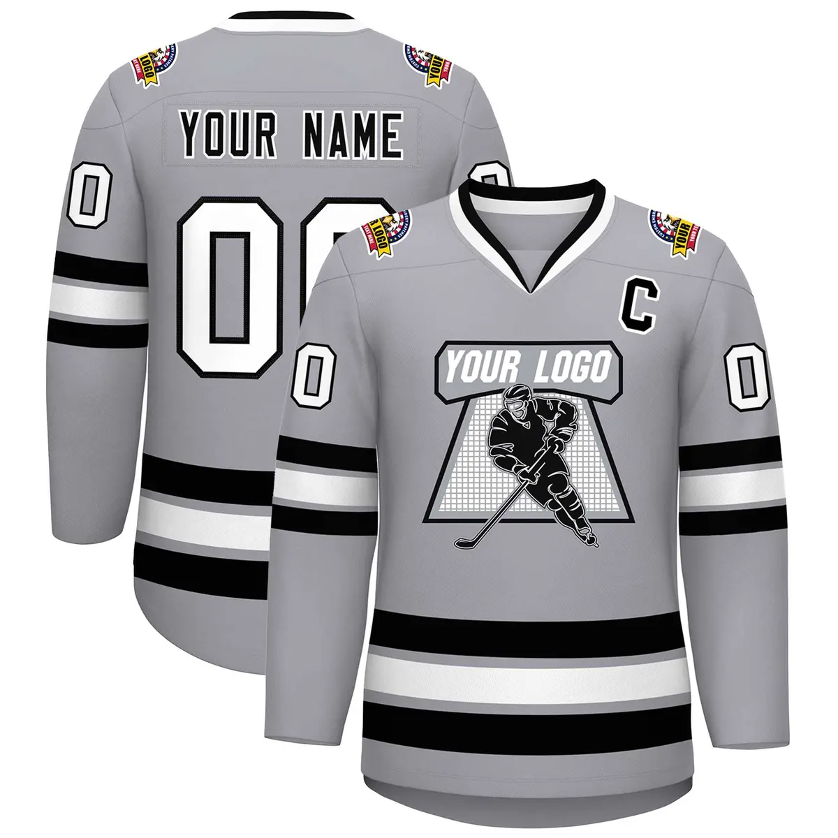 Gray Black-White Classic Style Hockey Jersey
