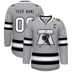 Gray Black-White Classic Style Hockey Jersey 1