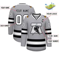 Gray Black-White Classic Style Hockey Jersey 2