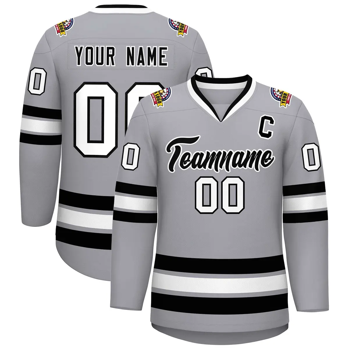 Gray Black-White Classic Style Hockey Jersey