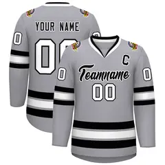 Gray Black-White Classic Style Hockey Jersey 1