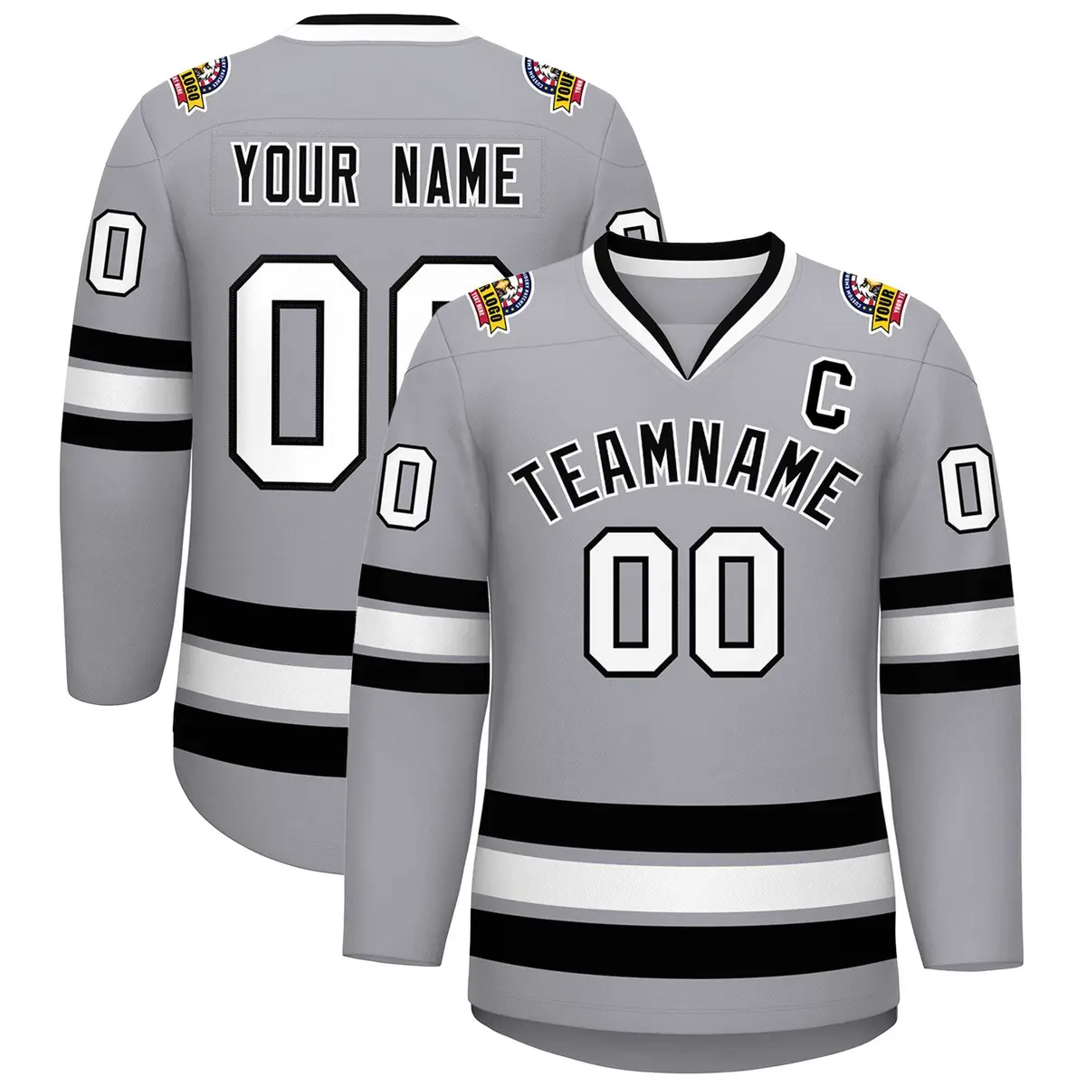 Gray Black-White Classic Style Hockey Jersey