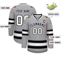 Gray Black-White Classic Style Hockey Jersey 2