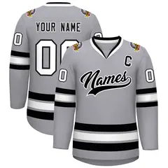 Gray Black-White Classic Style Hockey Jersey 1