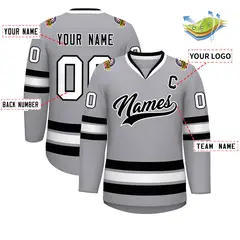 Gray Black-White Classic Style Hockey Jersey 2